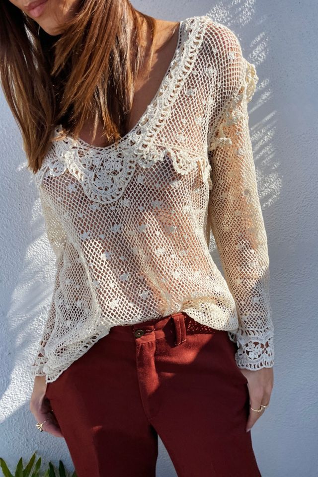 Crochet Lace Scalloped Top Selected by Madly Vintage #1