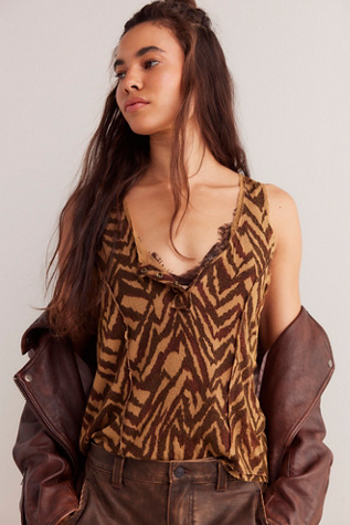 We The Free Rebel Hearts Tank Top at Free People in Brown Combo Rebel Zebra, Size: XS