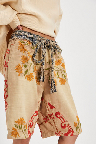 Augusta Embroidered Pull-On Shorts at Free People in Warm Sand, Size: XS