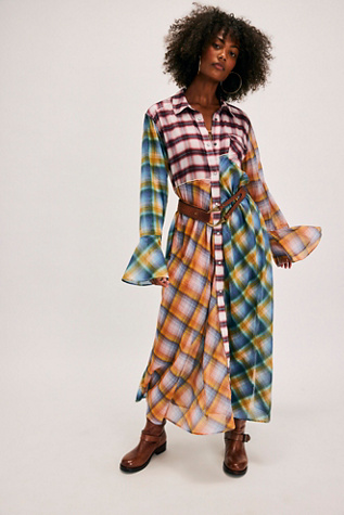 Prairie Plaid Maxi Dress at Free People in Warm Combo, Size: XS