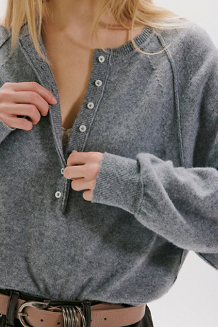 Porta Cashmere Henley Sweater by Free People in Grey, Size: L