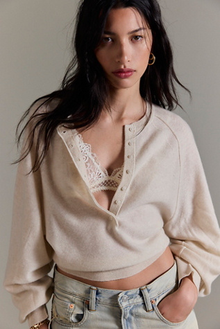 Porta Cashmere Henley at Free People in Pearl, Size: XL