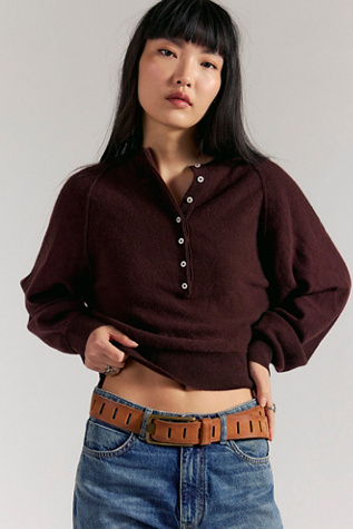 Porta Cashmere Henley Sweater by Free People in Brown, Size: XS