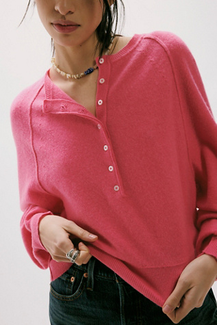 Porta Cashmere Henley Sweater at Free People in Light Pink, Size: XS
