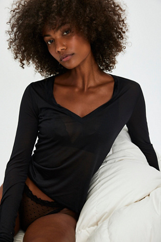 On Air V-Neck Long Sleeve by Intimately at Free People in Black, Size: Large