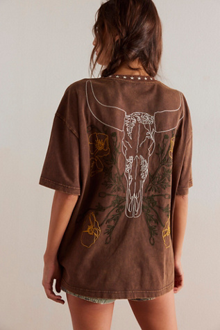 Frontier Embroidered Tee by Denim and Bone at Free People in Brown, Size: XL