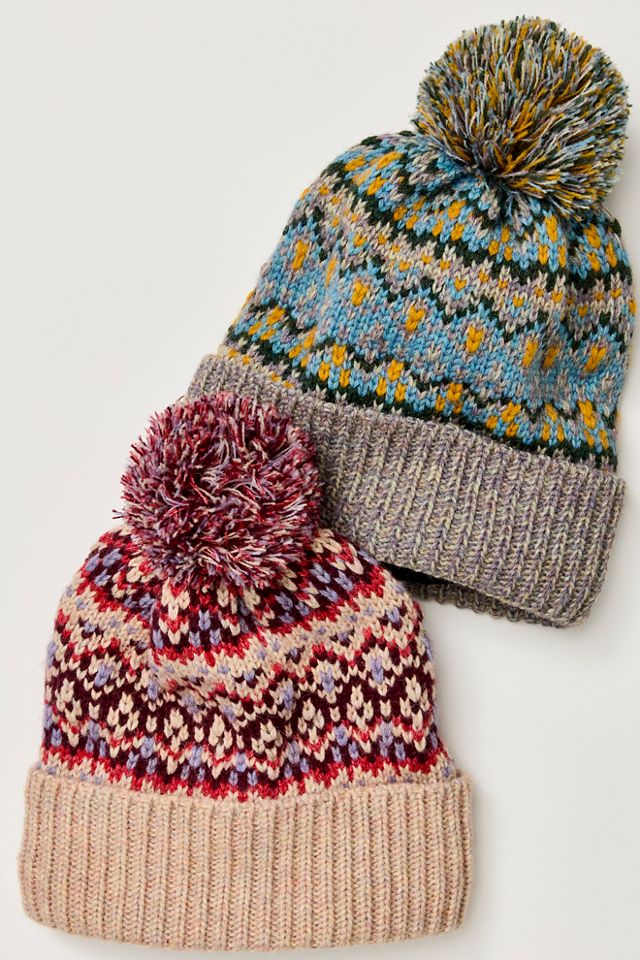 FREE PEOPLE WOMENS KNIT BEANIE FIRST FROST FAIRISLE WITH POMPOM OS NWT Free People First Frost Fairisle Pom – LU ELLA Boutique main image 4