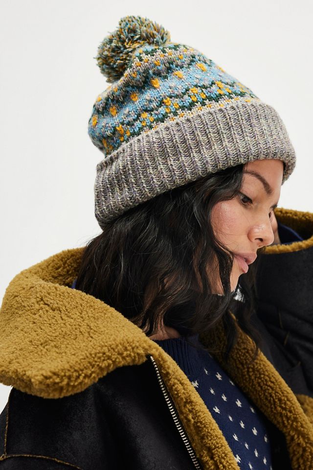 FREE PEOPLE WOMENS KNIT BEANIE FIRST FROST FAIRISLE WITH POMPOM OS NWT Free People First Frost Fairisle Pom – LU ELLA Boutique main image 3
