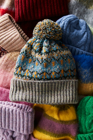First Frost Fairisle Pom Pom Beanie at Free People in Sage
