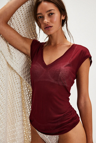 On Air V-Neck Tee by Intimately at Free People in Pomegranate, Size: Large