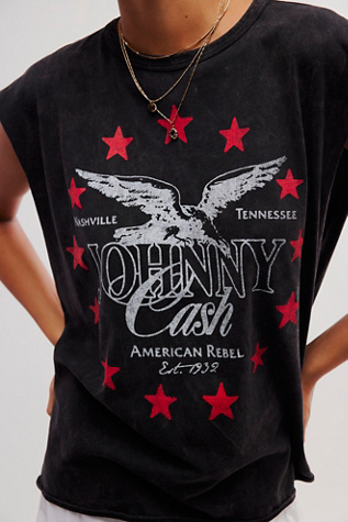 Johnny Cash Muscle Tank Top by Daydreamer at Free People in Black, Size: XL