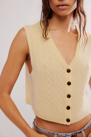 Beatrice Cashmere Vest Jacket at Free People in Pastel Yellow, Size: Small