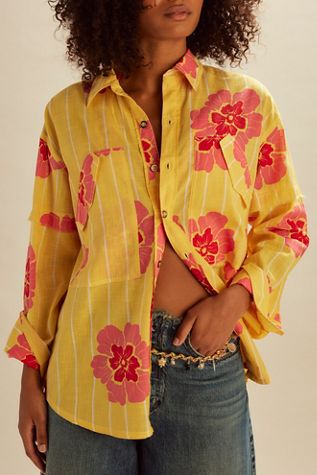 トップス Floral Stripe Jacquard Shirt Metallic Floral Jacquard Top | Free People