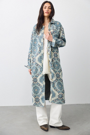 Женская куртка We The Free Brick Lane Jacquard Maxi Shirt Jacket, цвет: Синий комбинированный — фото 5