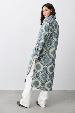 Женская куртка We The Free Brick Lane Jacquard Maxi Shirt Jacket, цвет: Синий комбинированный — фото 6