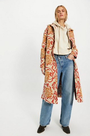 We The Free Brick Lane Jacquard Maxi Shirt Jacket at Free People in Orange, Size: XS