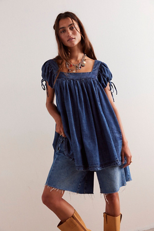 We The Free Summer Camp Denim Tunic at Free People in Dark Wash, Size: Medium