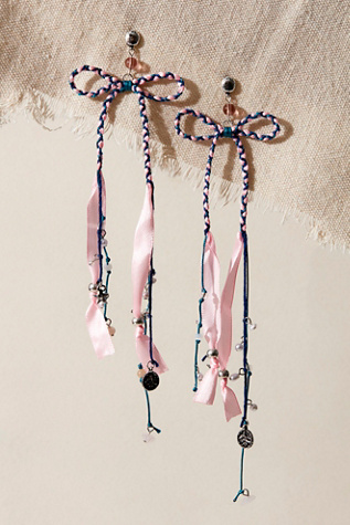 Candy Baby Bow Dangle Earrings at Free People in Pink/Blue