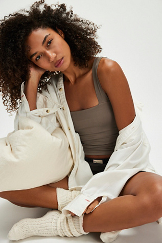 Clean Lines Square-Neck Tank Top by Intimately at Free People in Fallen Rock, Size: L-XL/G-TG