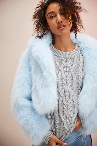 Paris Cropped Faux Fur Jacket At Free People In Ice Water, Size: XL