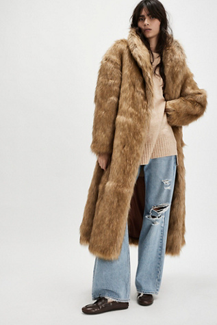 Annice Faux Fur Coat Jacket at Free People in Sandy Fox Combo, Size: Medium