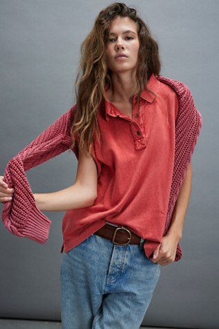 We The Free Keep On Polo at Free People in Fiery Red, Size: Medium