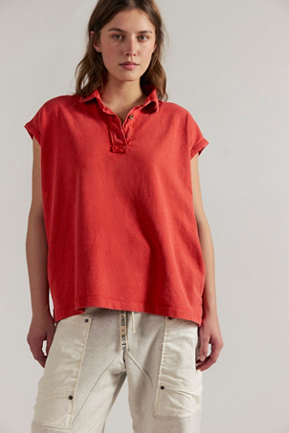 We The Free Keep On Collared Polo at Free People in Red, Size: S