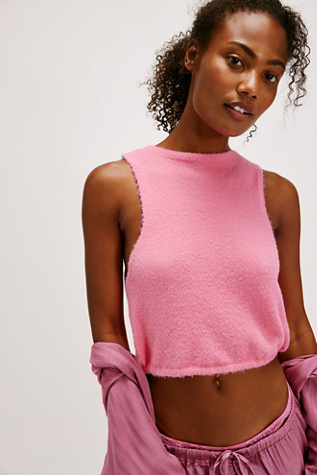 Warm Fluff Crop Top by Intimately at Free People in Neon Pink, Size: XS