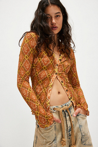 Caught A Feeling Cardi at Free People in Cinnamon Combo, Size: XS