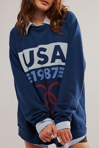 USA 1987 Crew by Original Retro Brand at Free People in Vintage Navy, Size: XS