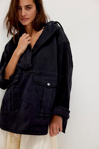 We The Free Marlie Washed Pullover Jacket at Free People in Black, Size: M