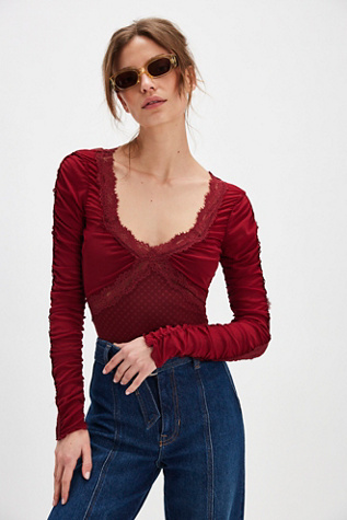 Forever Young Bodysuit by Intimately at Free People in Pomegranate Combo, Size: XS