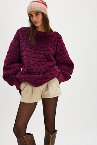 Cable Knit Sweatshirt At Free People In Berry Combo, Size: Large