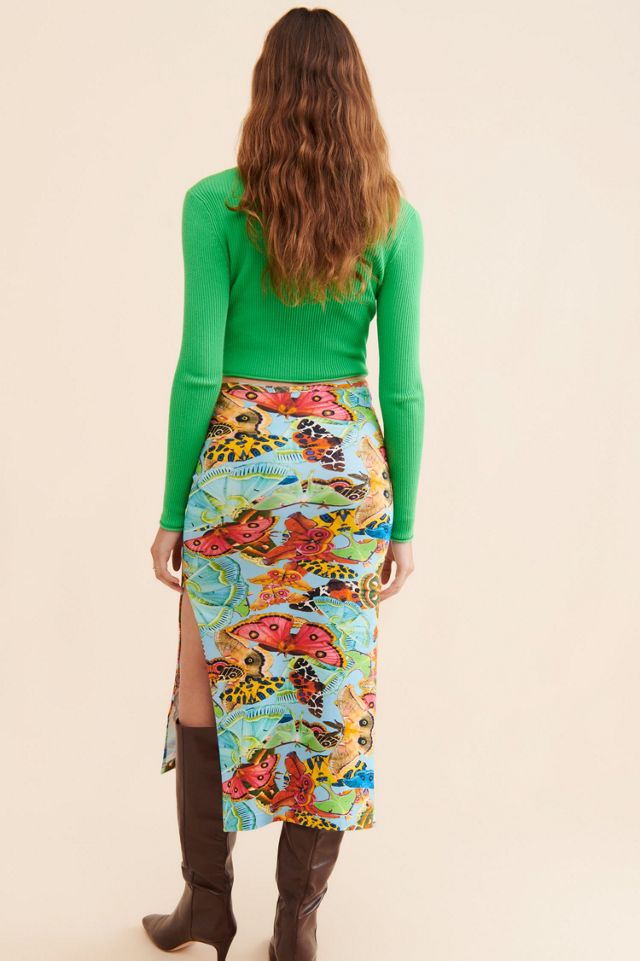 Abacaxi Ruched Midi Slit Skirt #1