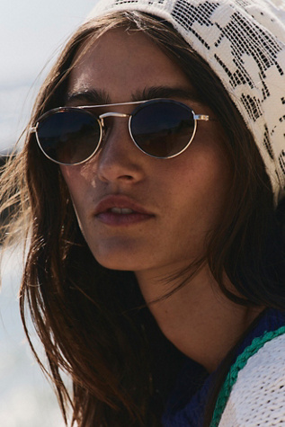 Bradley Round Aviator Sunglasses at Free People in Greige