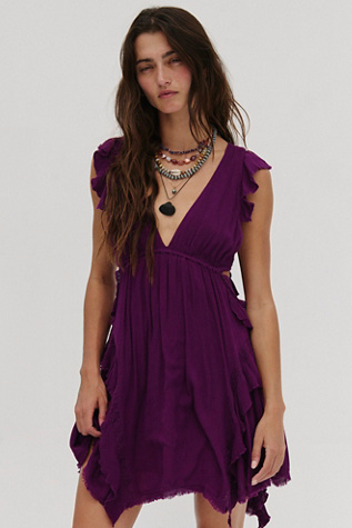 More Is More V-Neck Mini Sundress by free-est at Free People in Purple, Size: L