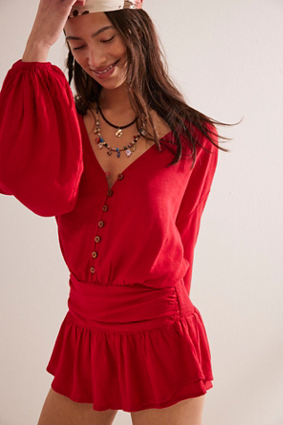 Carson Drop-Waist Romper At Free People In Red Dahlia, Size: Small