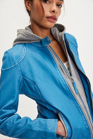 Mauritius Finja Leather Jacket by Mauritius Leather at Free People in Blue/Bleu, Size: US 10