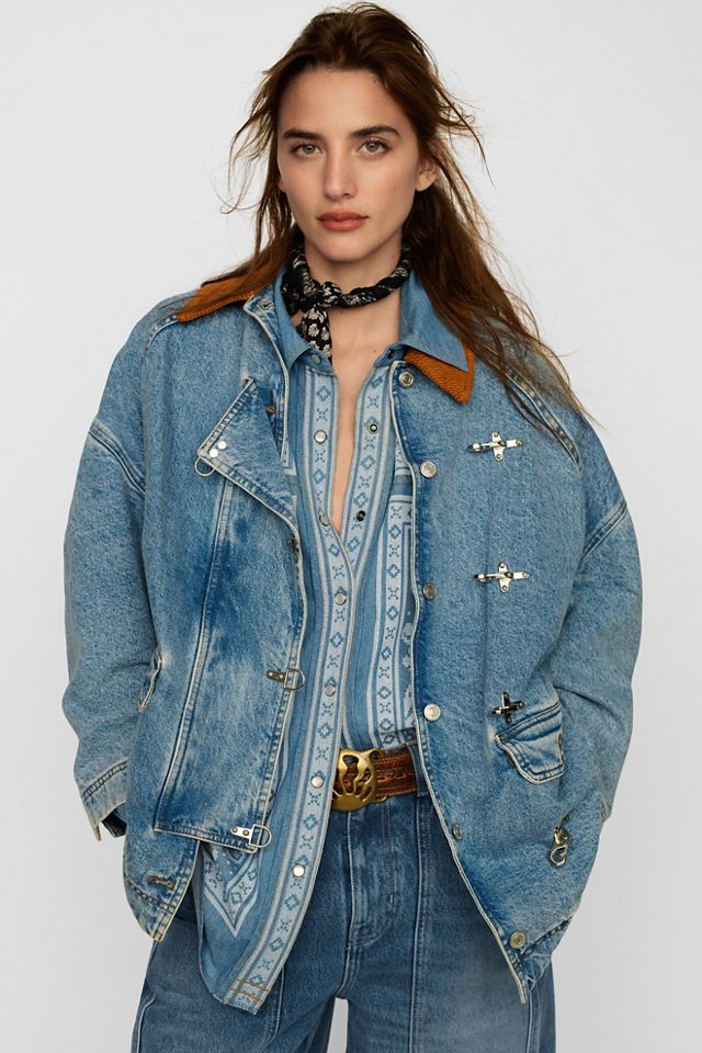 We The Free Lace Embroidered Denim Shirt | Free People