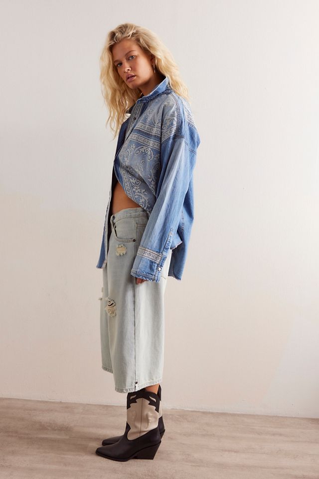 We The Free Lace Embroidered Denim Shirt | Free People