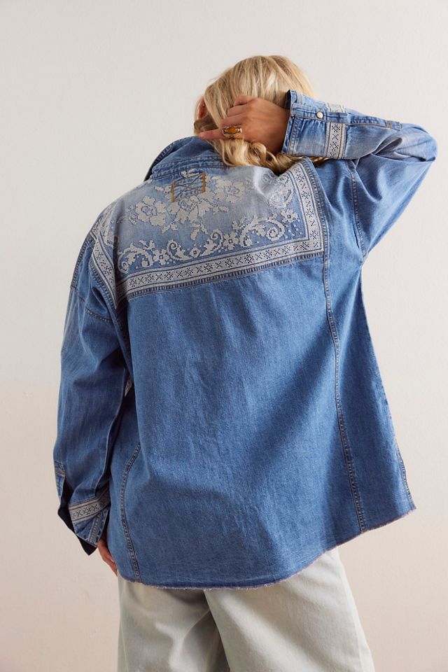 We The Free Lace Embroidered Denim Shirt #1