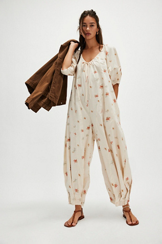 Bop Around Printed Jumpsuit at Free People in Tea Combo, Size: Large