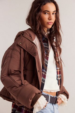 Pillow Puffer Parka Jacket At Free People In Brown Bear, Size: Medium