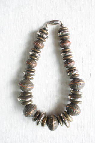 Vintage Embossed Graduated Chunky Bronze Beaded Collar Necklace Selected By Moons + Junes Vintage