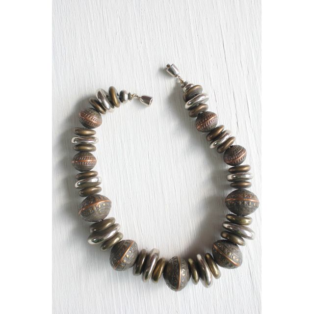 Vintage Embossed Graduated Chunky Bronze Beaded Collar Necklace Selected By Moons + Junes Vintage #2