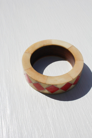 Vintage Coral Diamond Wooden Marble Bracelet Selected By Moons + Junes Vintage