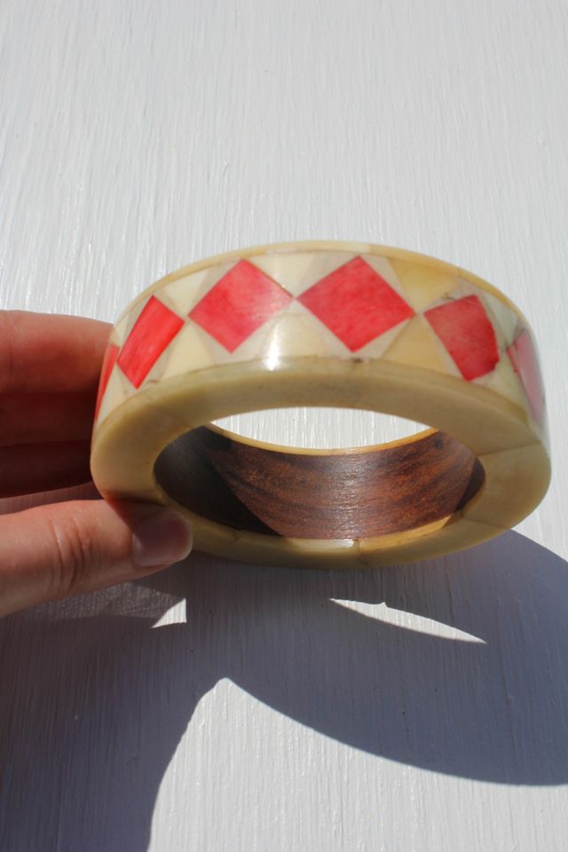 Vintage Coral Diamond Wooden Marble Bracelet Selected By Moons + Junes Vintage #2