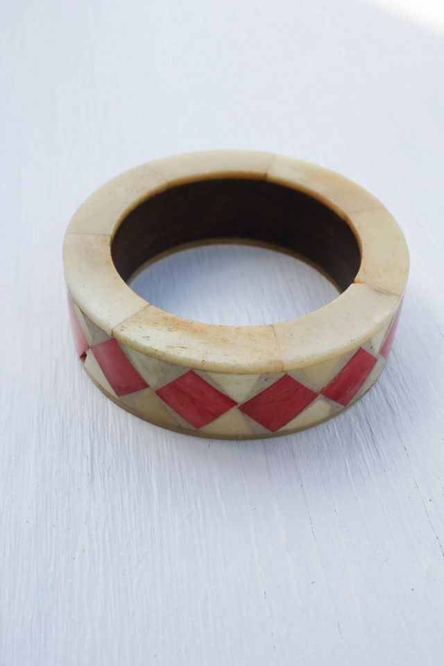 Vintage Coral Diamond Wooden Marble Bracelet Selected By Moons + Junes Vintage #3