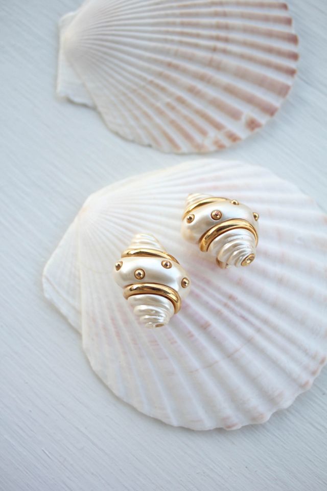 1980s Gold Pearl Shell Clip On Earrings Selected By Moons + Junes Vintage #3