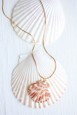 Vintage Pink Shell Gold Tone Necklace Selected By Moons + Junes Vintage
